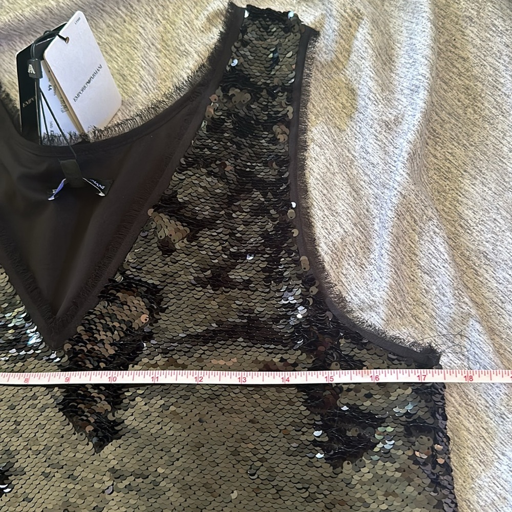 Emporio Armani || NWT || Black Sequin Tunic Dress w/ Chiffon Skirt - Picture 6 of 10